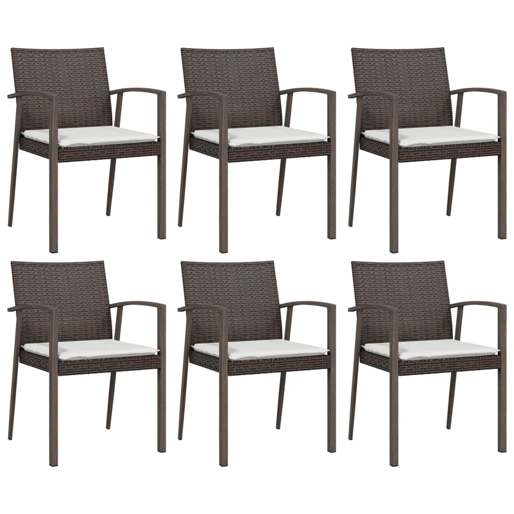 vidaXL sillas jardín cojines 6 uds ratán sintético marrón 56,5x57x83cm