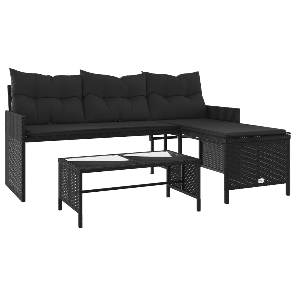 vidaXL sofá de jardín en forma de l con mesa y cojines ratán pe negro