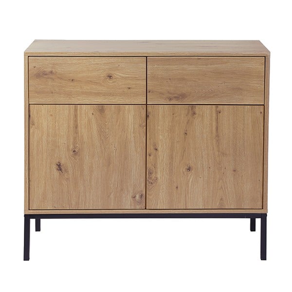 Cómoda 2 puertas 2 cajones decoración roble - l90 x h80 cm - lenny