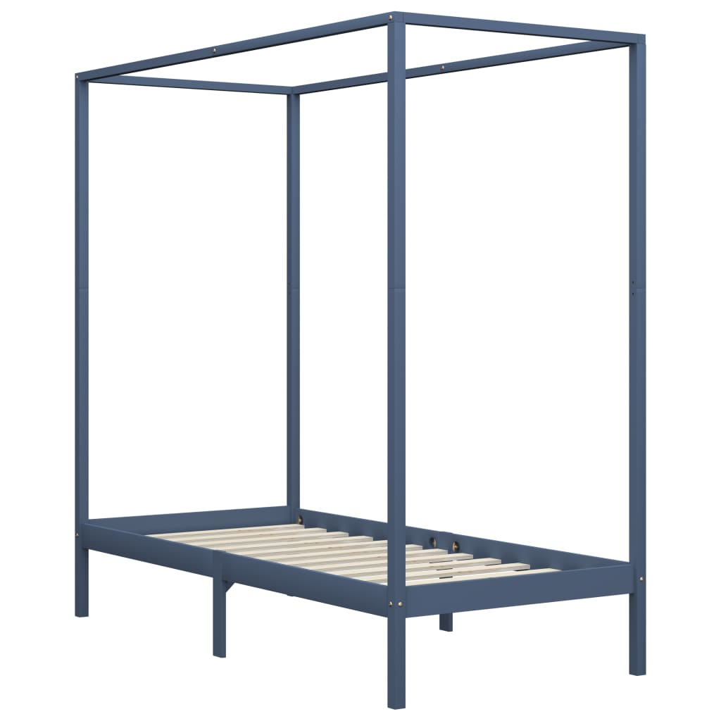 vidaXL cama con dosel sin colchón madera maciza gris 90x200 cm