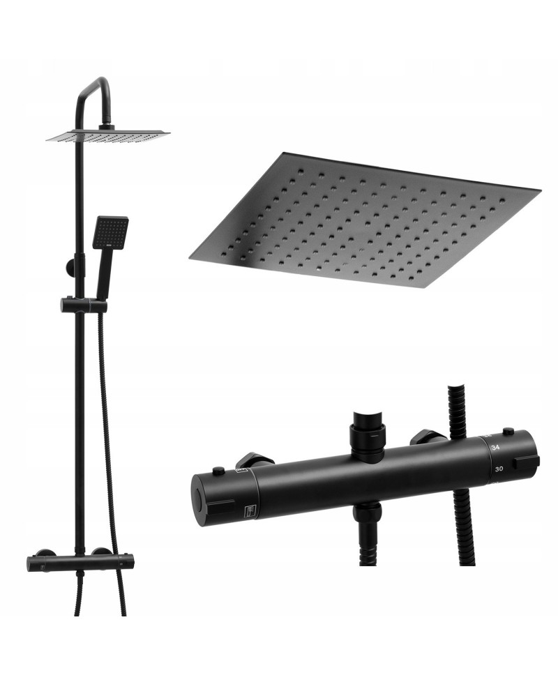 Columna de ducha para bañera termostático, negro