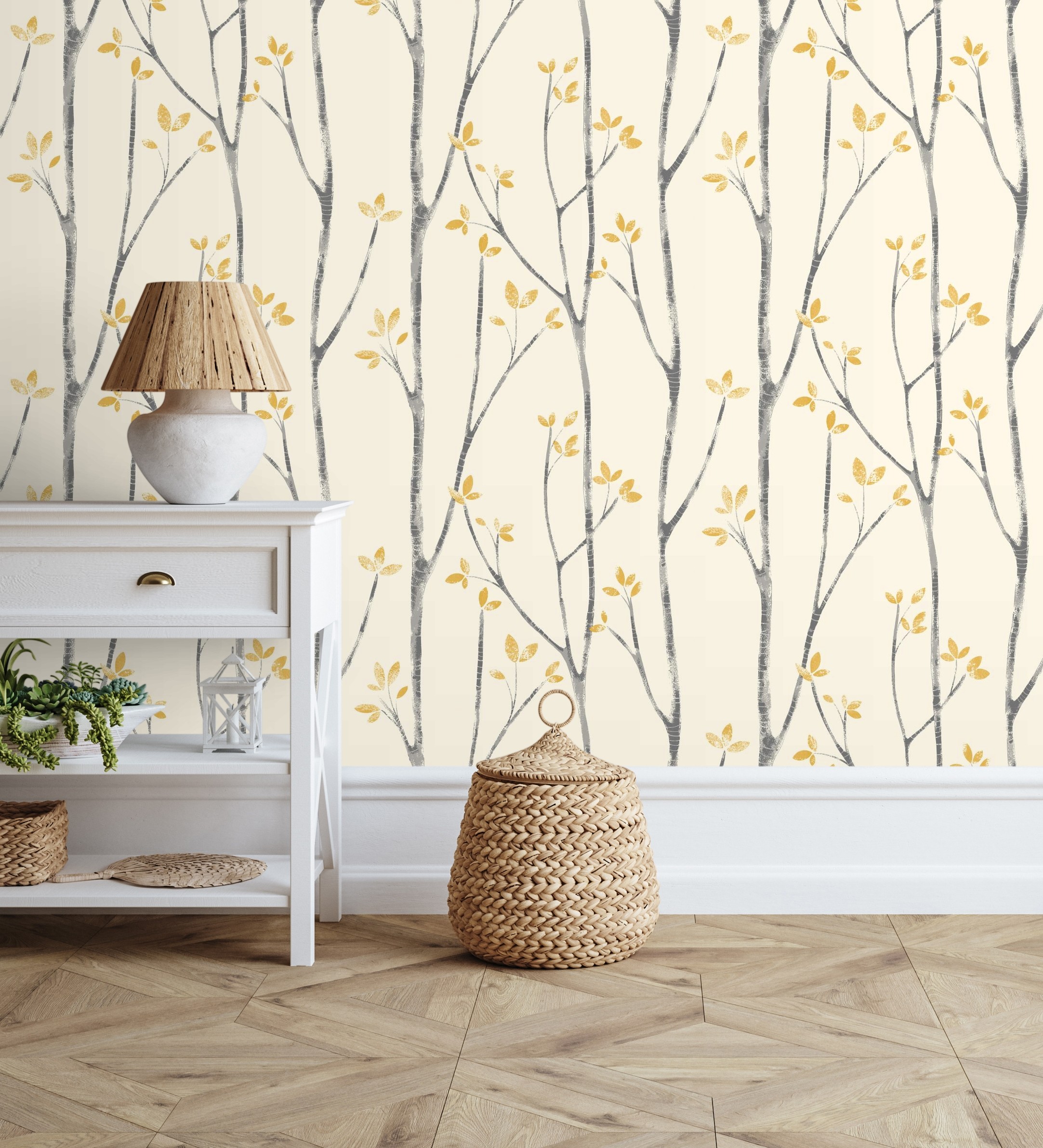 Papel pintado gaulan de ramas de árboles nórdicos con hojas 5.23m²