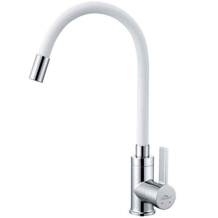 Grifo de cocina flexible con manguera de silicona blanca, mezclador de freg
