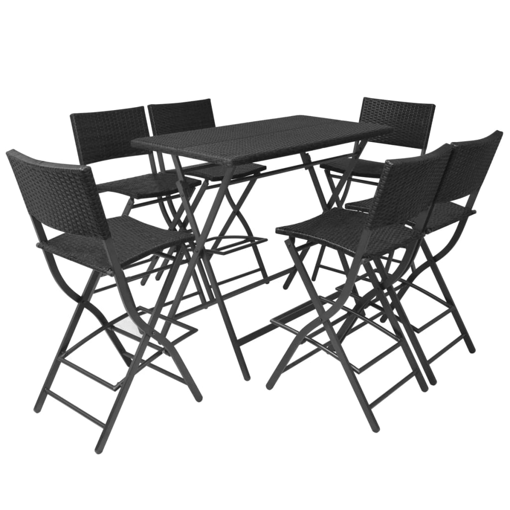vidaXL set comedor de jardín plegable 7 pzas poli ratán y acero negro
