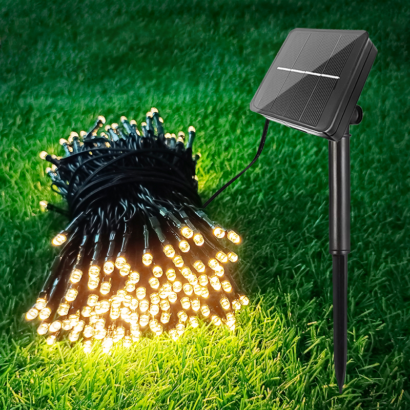 Guirnalda LED solar 20m 200LED 8 modos, blanco 3000k, batería recargable