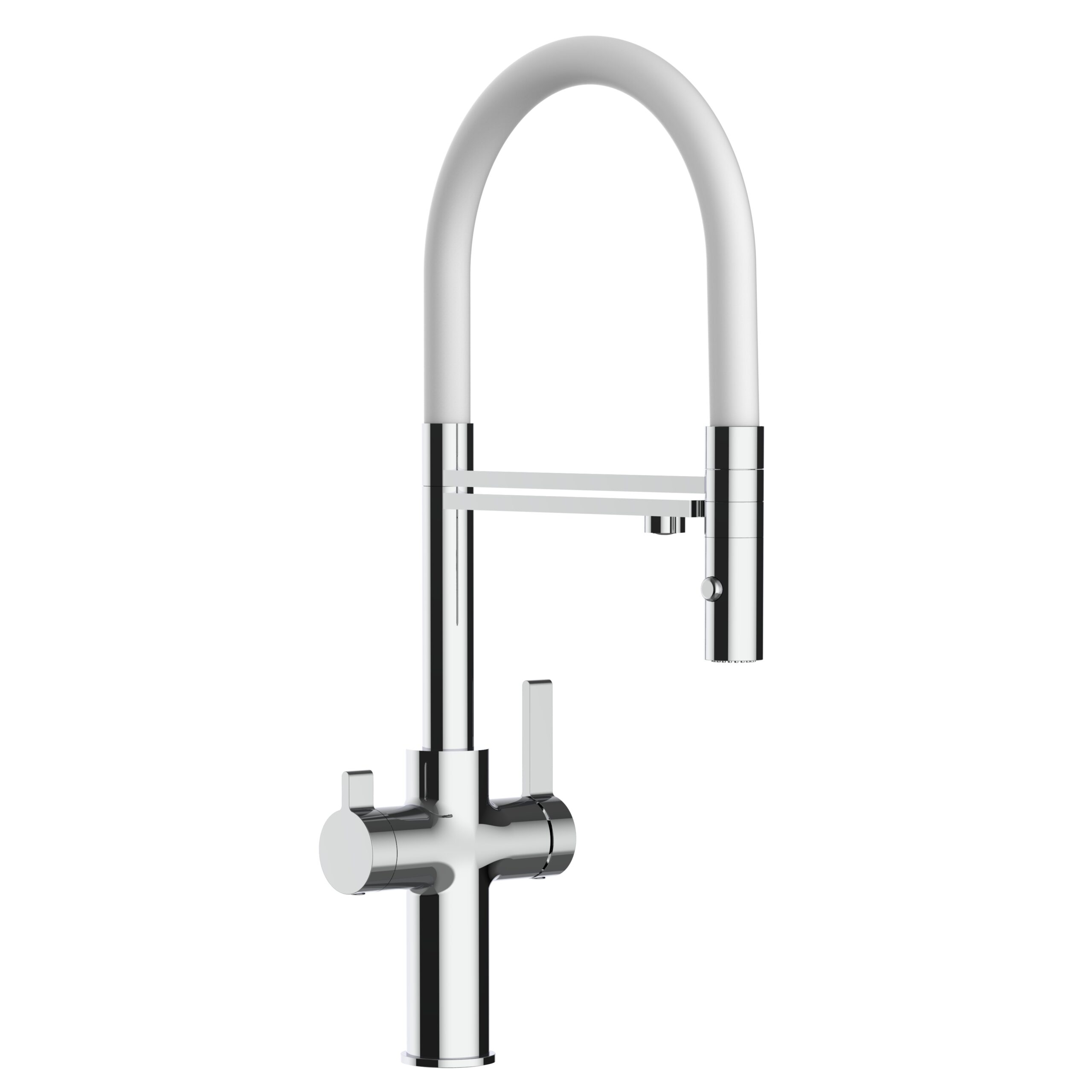Grifo cocina 3 vías cromado FC caño blanco flexible ducha 2chorros
