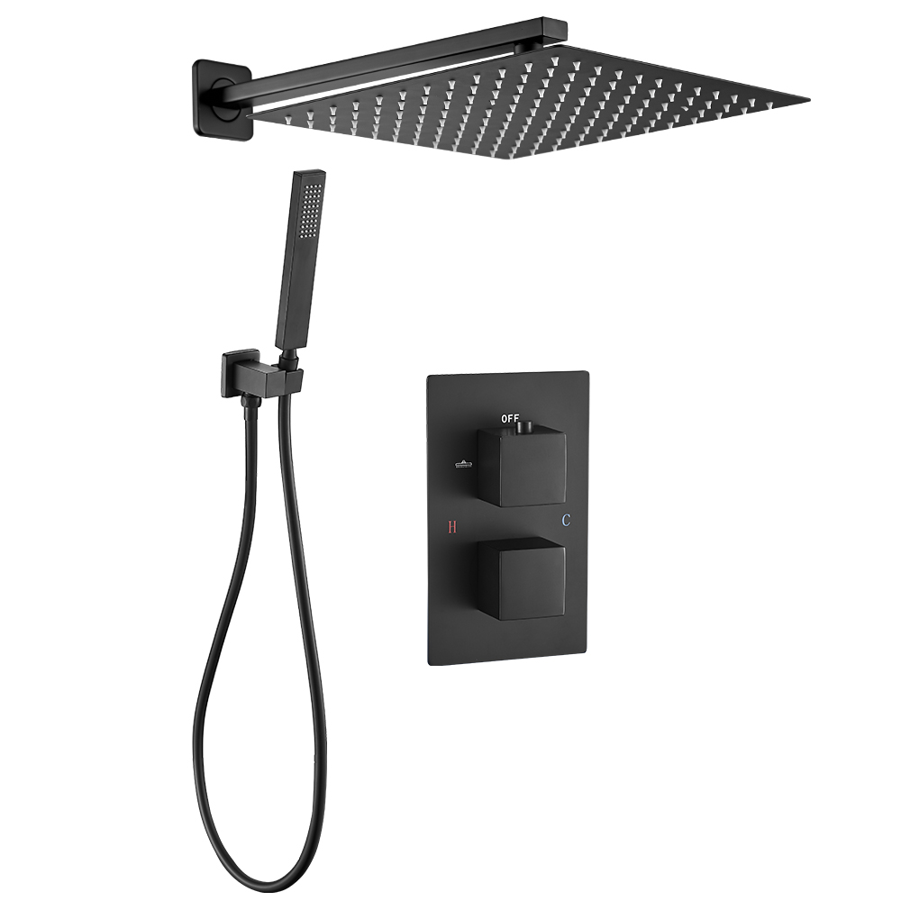 Valaz ducha empotrada termostática a pared cuadrada negro mate - 30cm