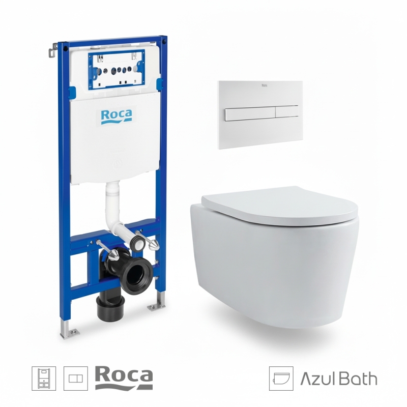 Pack roca duplo cisterna y pulsador pl7 blanco mate wc lia azulbath