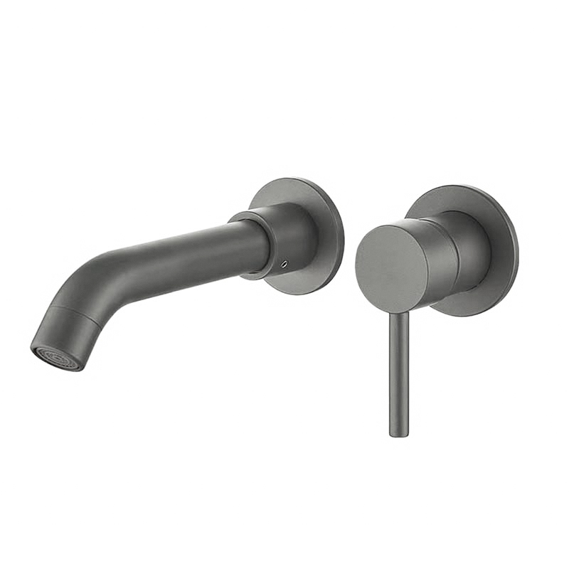 Valaz grifo lavabo empotrado redondo monomando gun metal con caño de 15cm