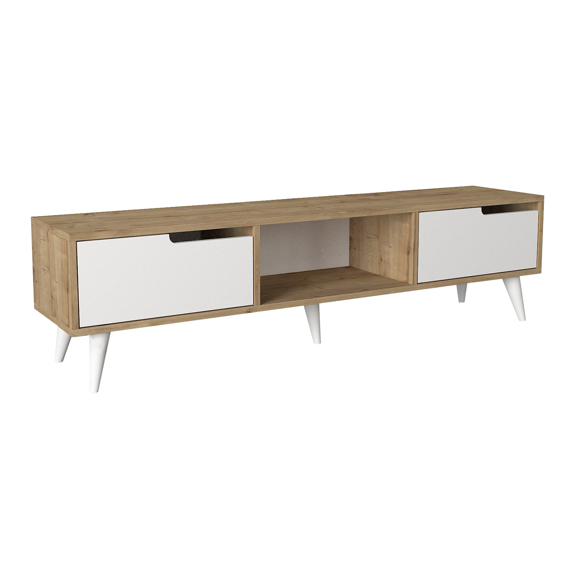 Mueble de tv kullila 160x35x40 cm - efecto roble/blanco [en.casa]