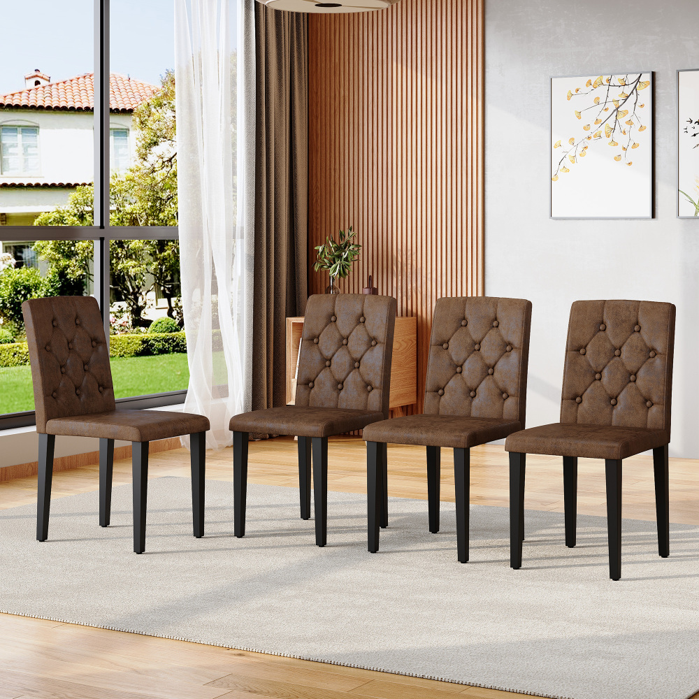 Conjunto de sillas de comedor tela marrón retro set de 4 metal negro