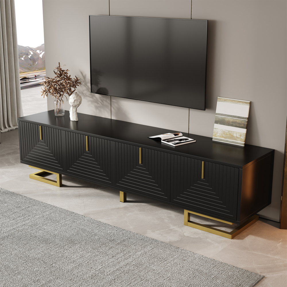 Mueble de tv con 4 puertas negro 44,5x160x38cm