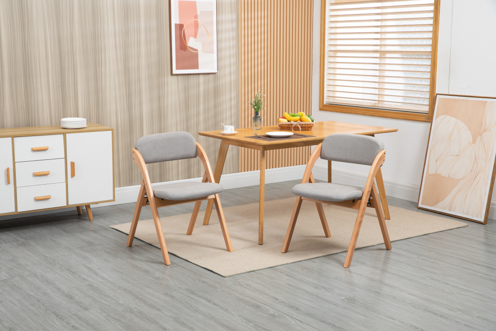 Silla plegable madera maciza gris set de 2 con cojín
