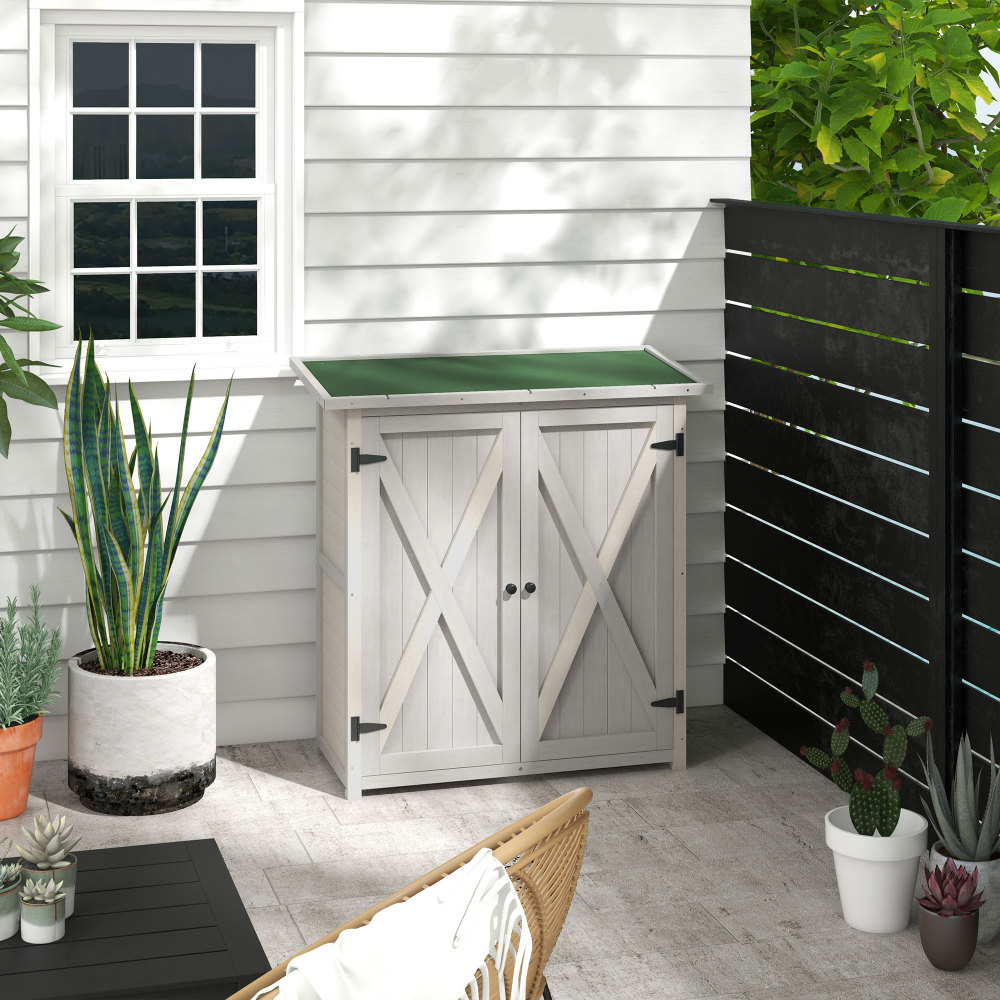 Armario de jardín con 2 puertas 110 x 55 x 117 cm gris claro