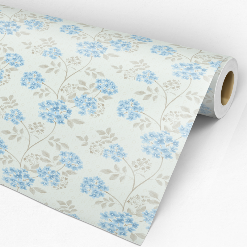 Papel pintado floral hortensias azules 60cm por 300cm