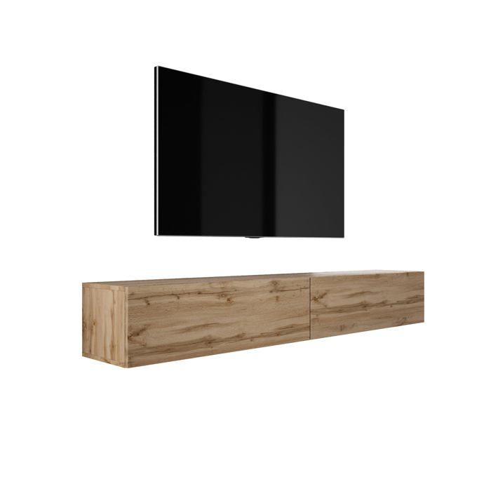 Mueble tv suspendido - roble wotan - madera - 200 x 32 x 34 cm