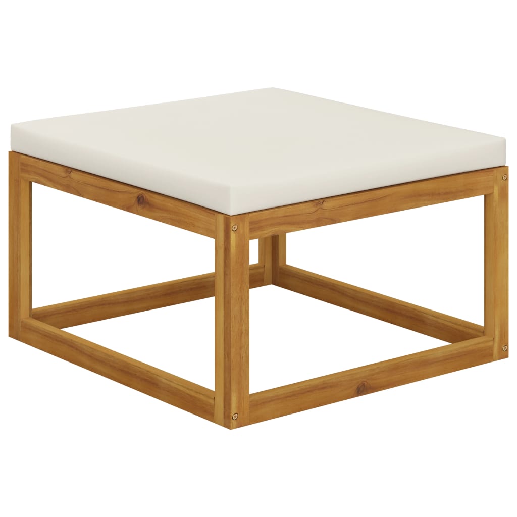 vidaXL reposapiés con cojín blanco crema madera maciza de acacia