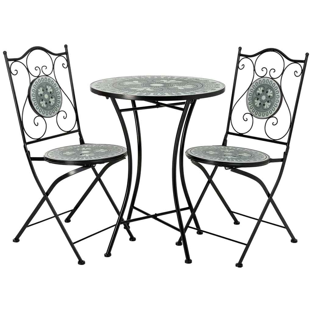 Conjunto de mesa y 2 sillas de metal 60x60x75h cm, 38x46x90h cm