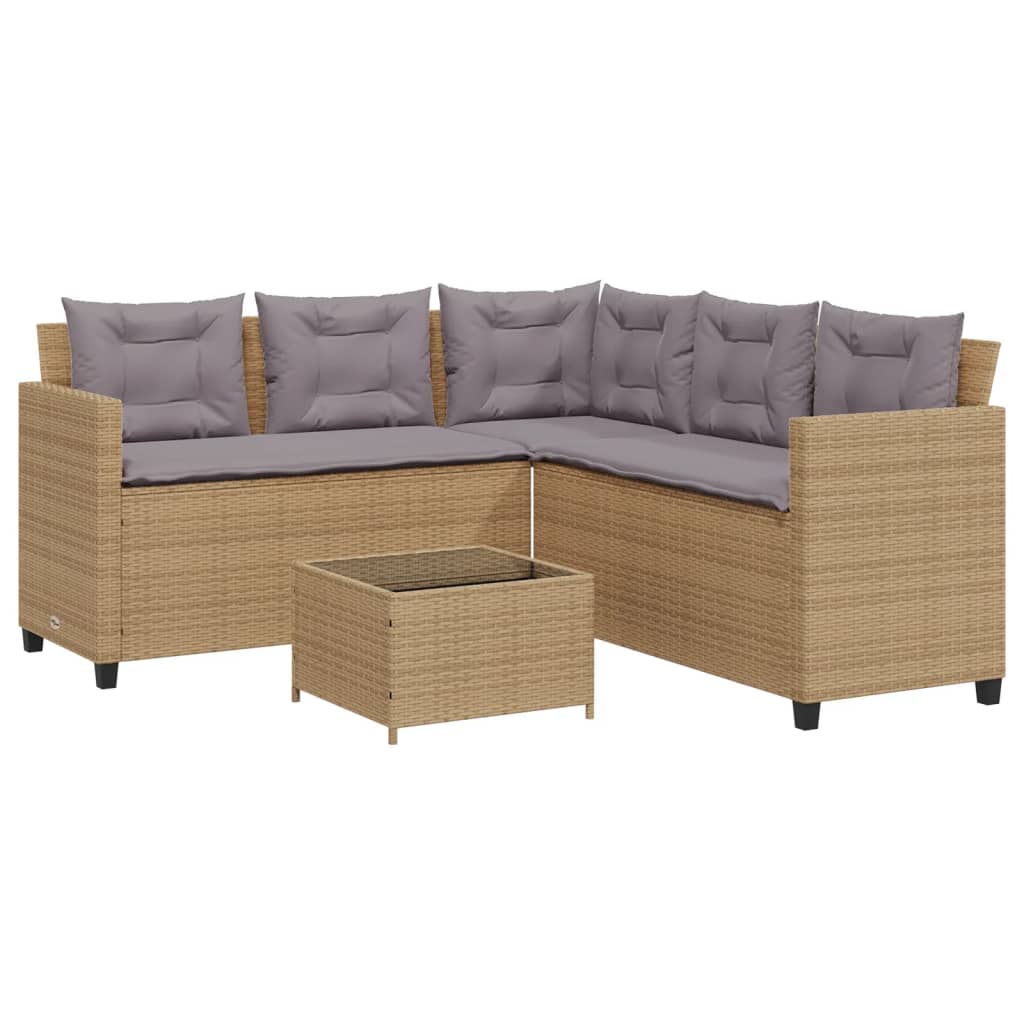 vidaXL sofá de jardín en forma de l con mesa y cojines ratán pe beige