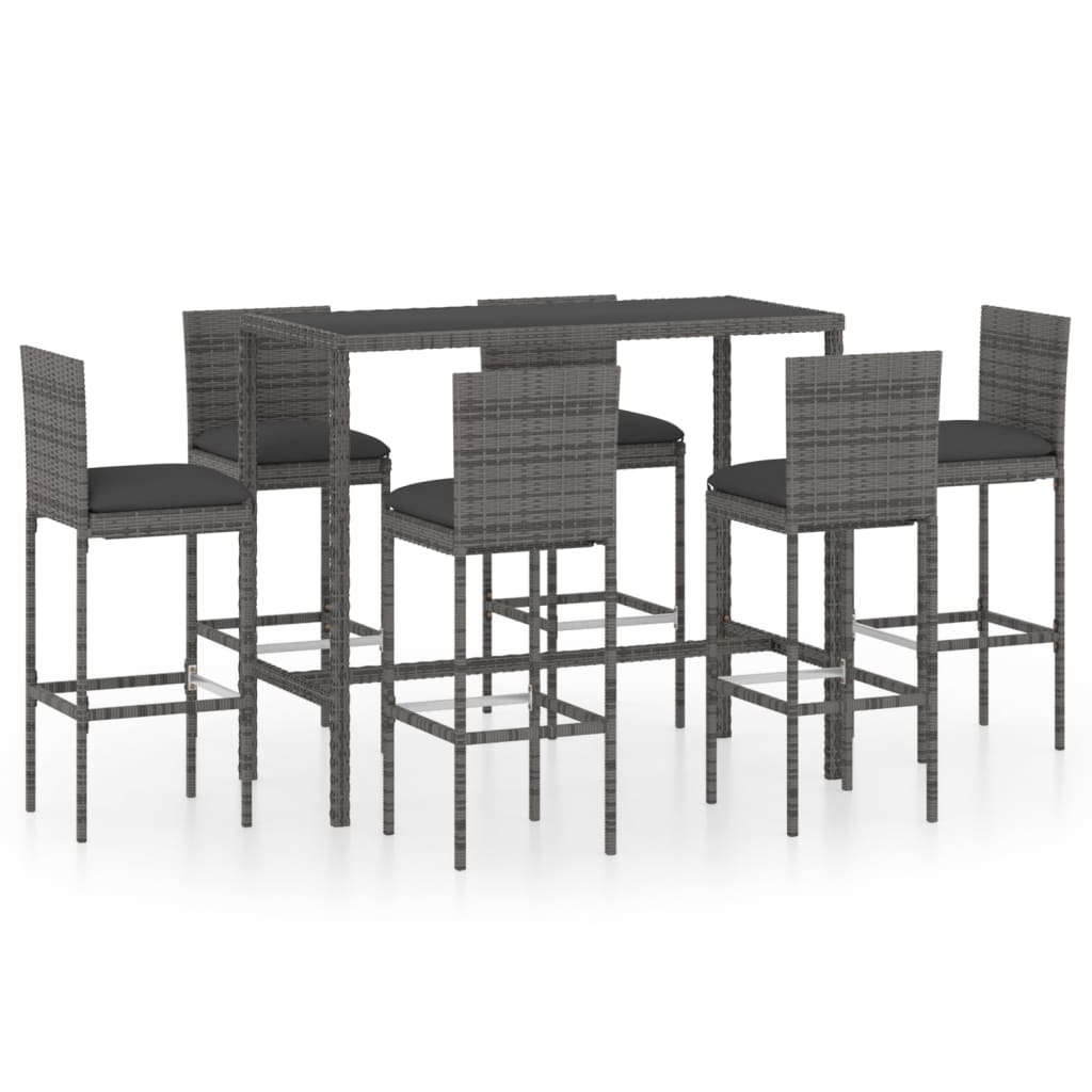 vidaXL set muebles bar jardín 7 piezas y cojines ratán sintético gris