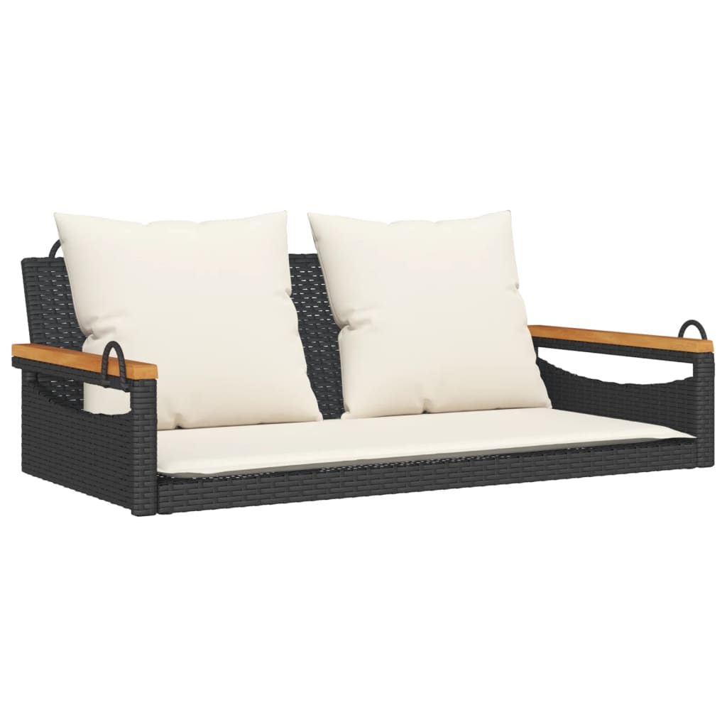 vidaXL banco columpio con cojines ratán sintético negro 109x62x40 cm