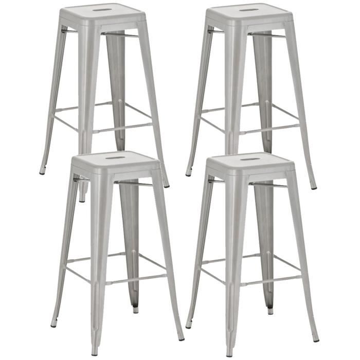 Taburetes bar metálicos apilables - 4 uds - 77 cm