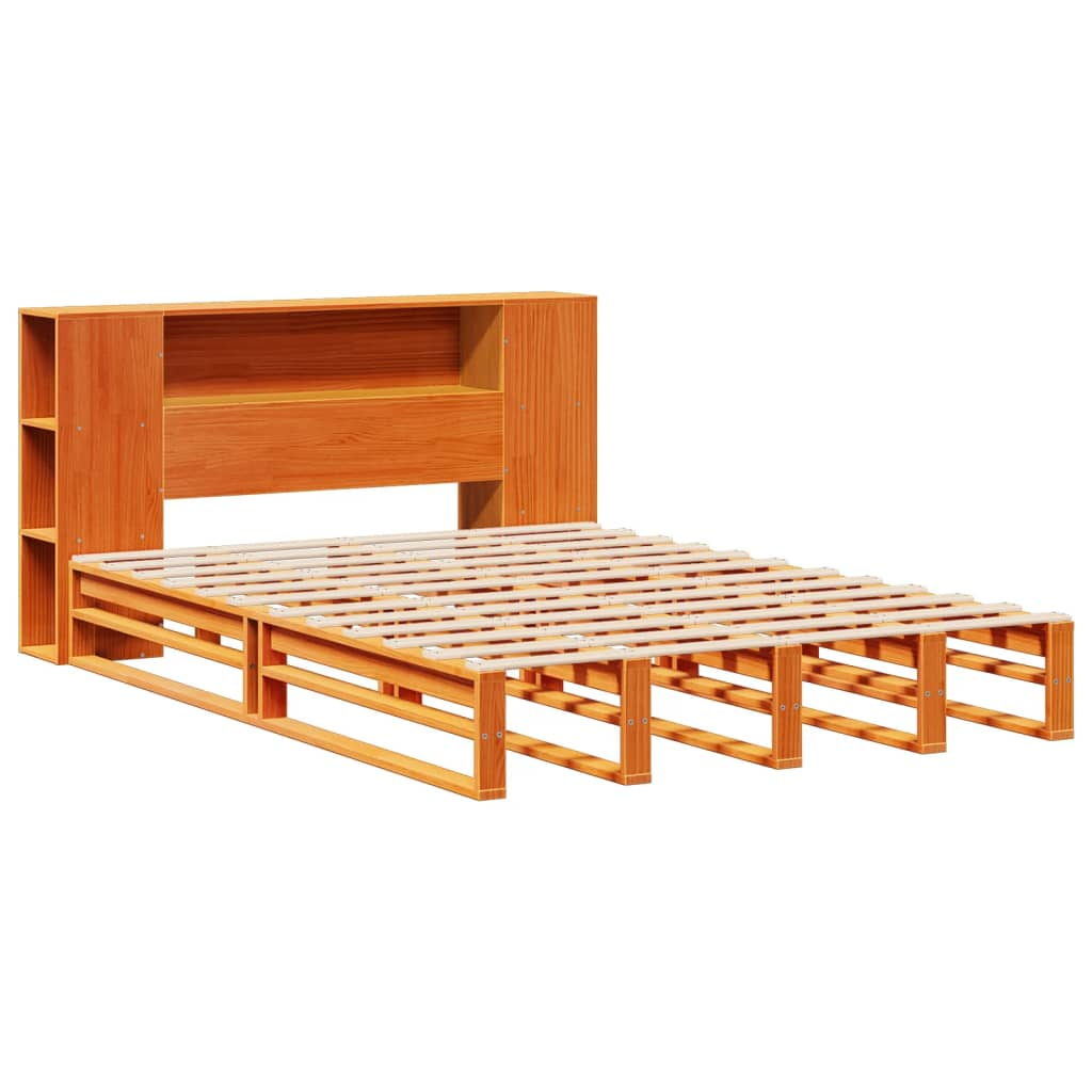 vidaXL cama con estantería sin colchón madera maciza marrón 140x190 cm
