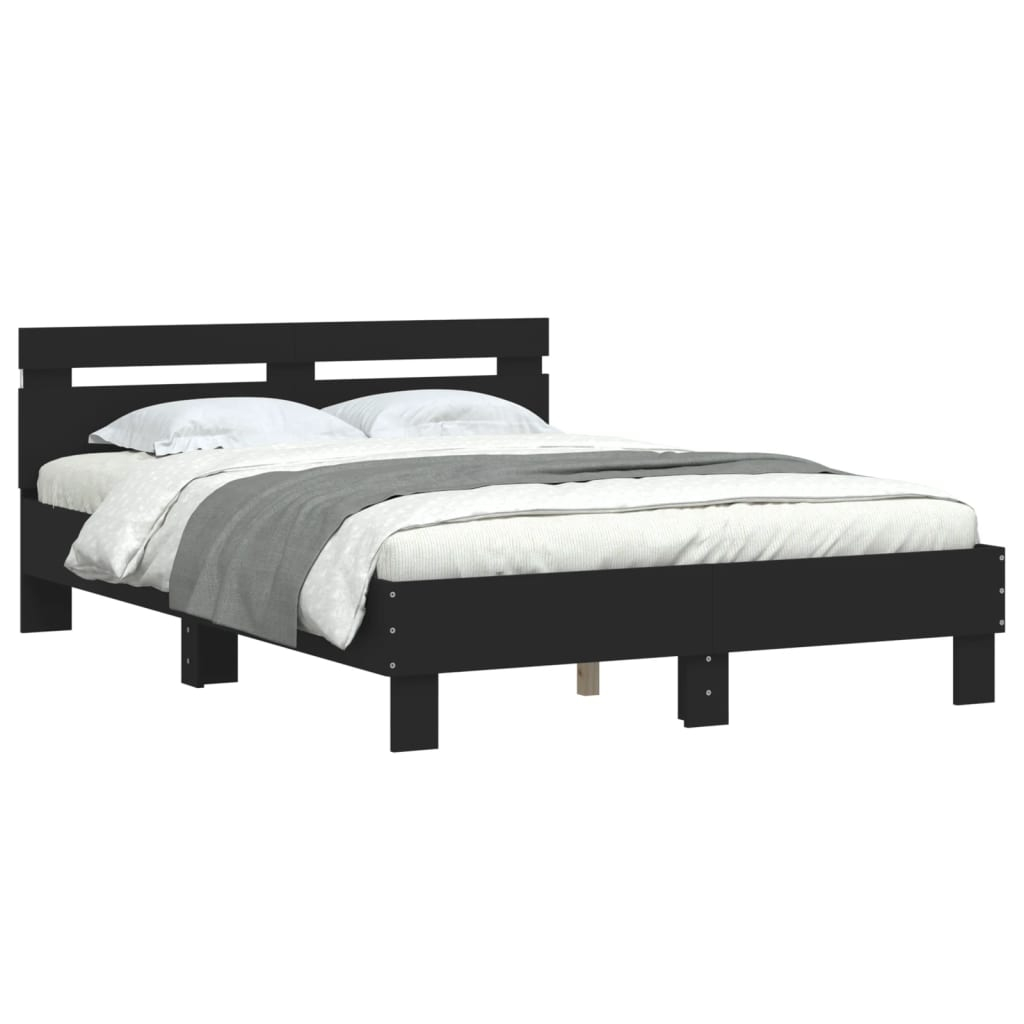vidaXL estructura de cama con cabecero y luces LED negro 135x190 cm