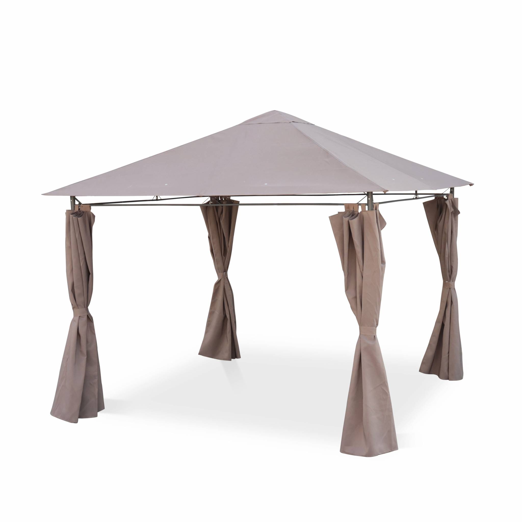 Gazebo de jardín con cortinas 3x3m pardo 299x299x262 cm