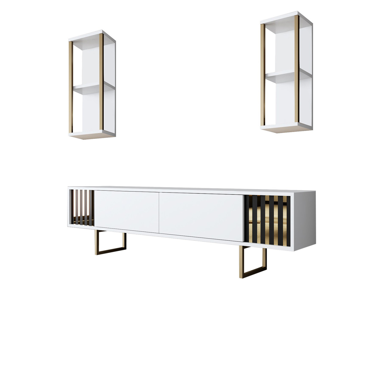 Mueble para la tele de madera <<gold line>> - 180 x 30 x 48 cm - blanco y n