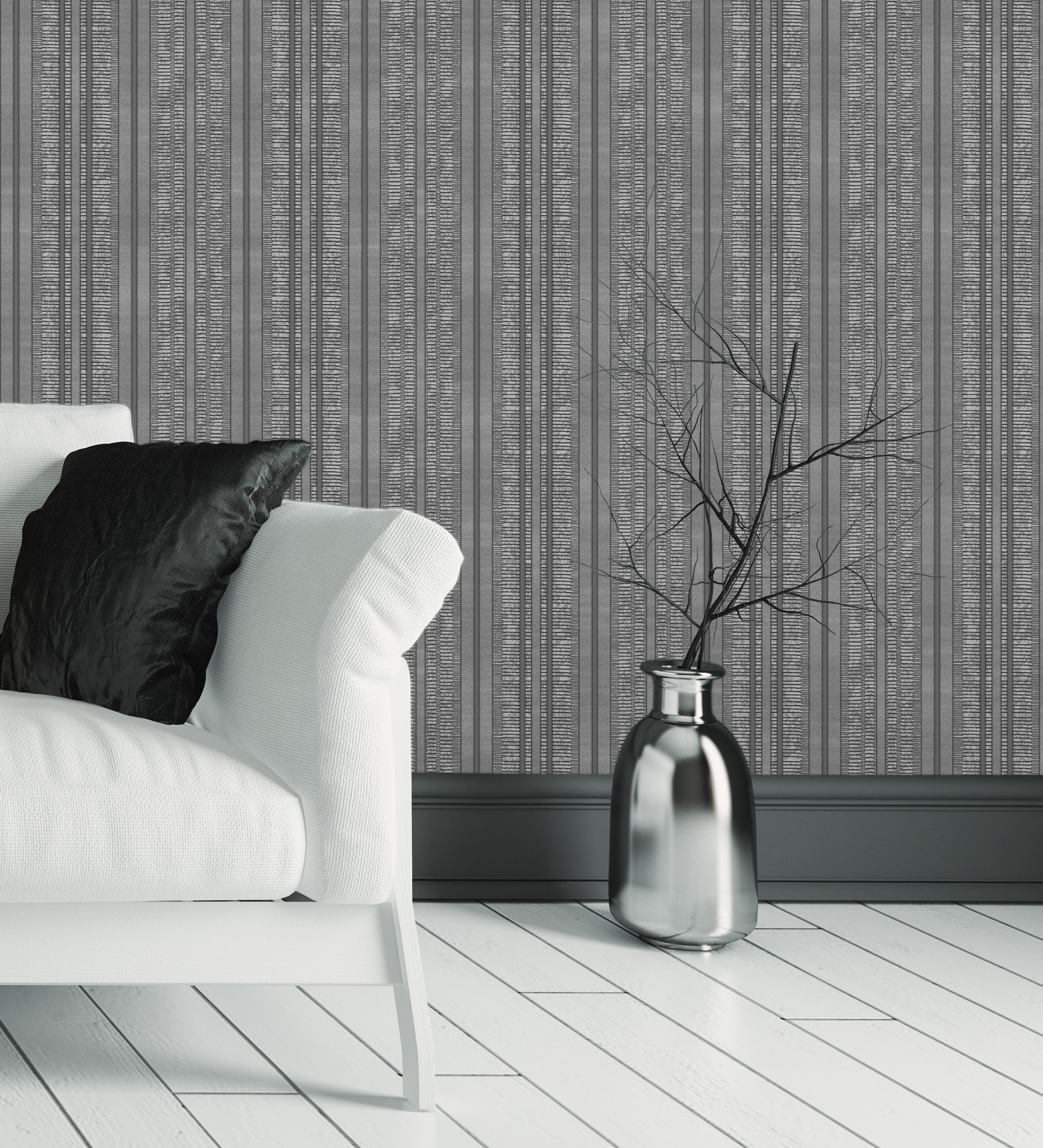 Papel pintado gaulan lavable de rayas negro con textura en 10.6m²