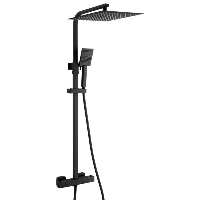 Columna de ducha negra con mezclador termostático - altura ajustable 81-124