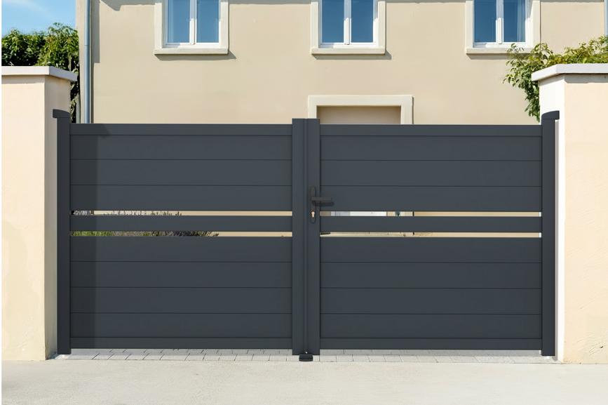 Puerta batiente regulable ancho 3m cimone h.140cm aluminio gris
