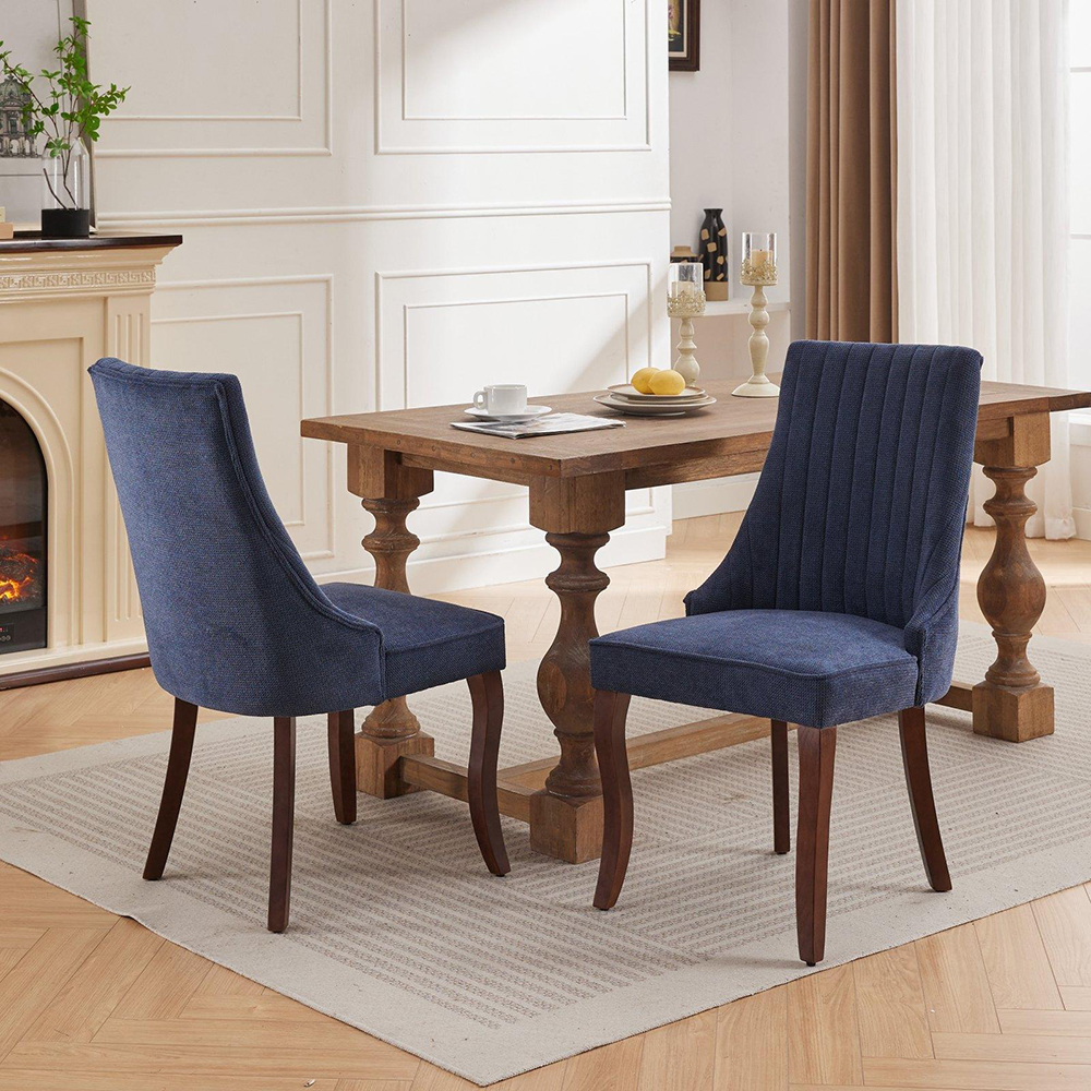 Silla de comedor,patas curvadas de madera maciza,dos piezas, azul
