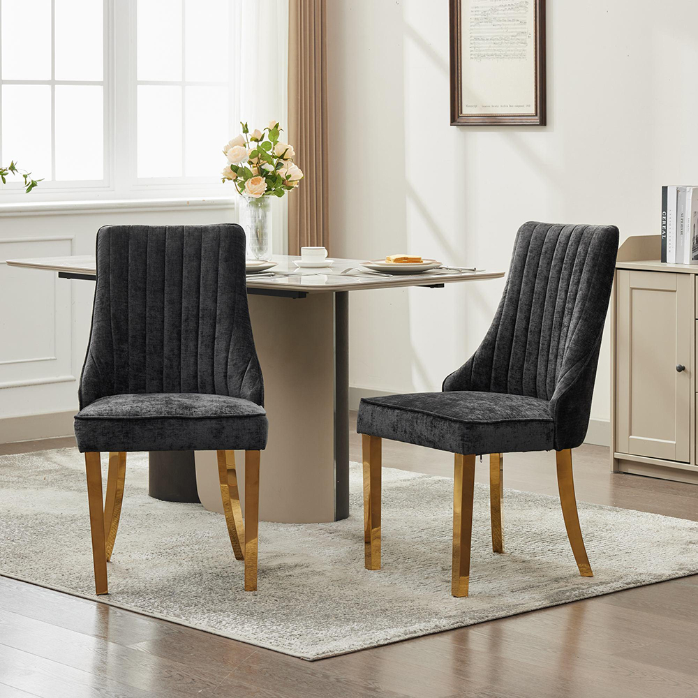 Silla de comedor,patas curvadas de madera maciza,dos piezas, negro