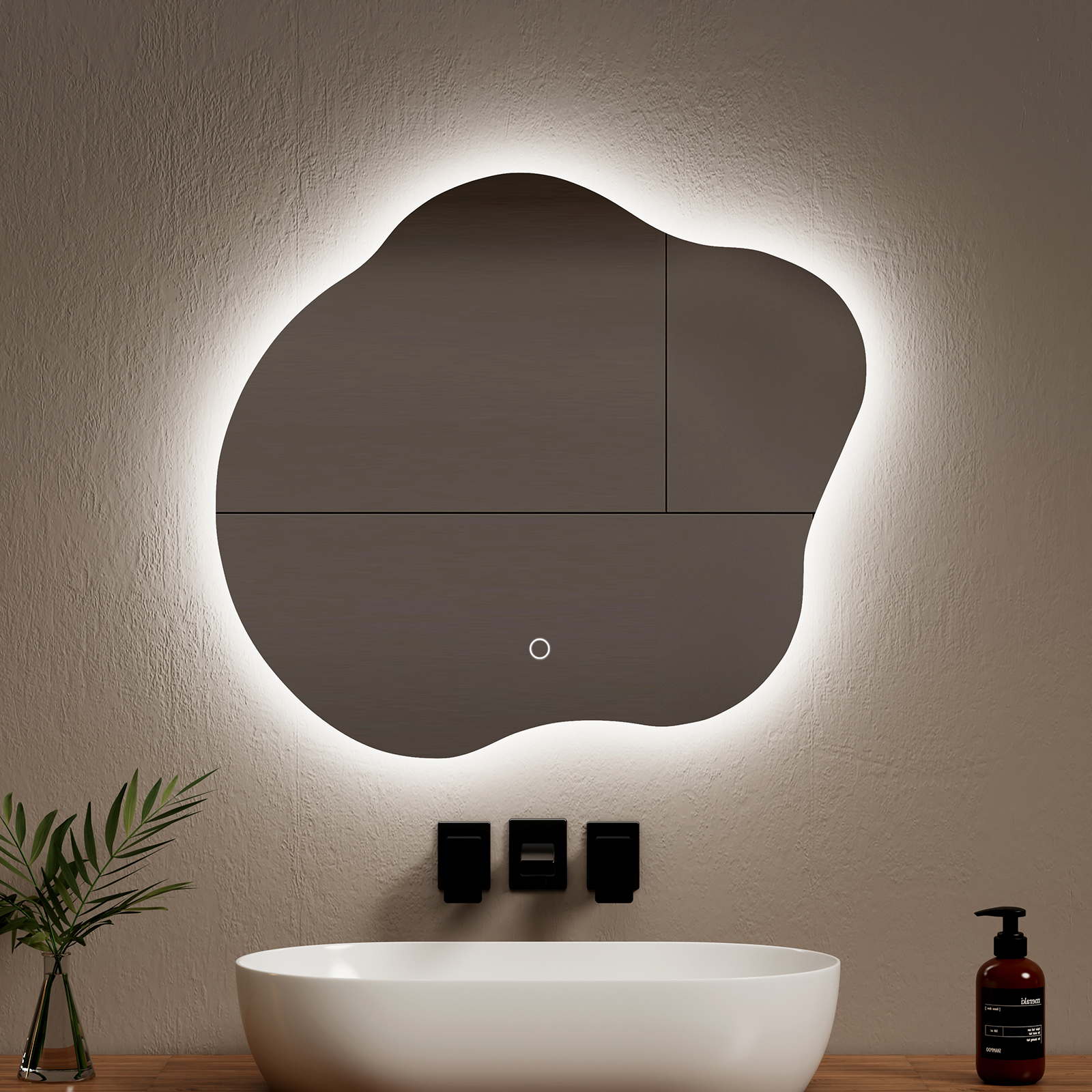 Emke espejo baño LED, diseño irregular, antivaho, táctil, 50x45 cm
