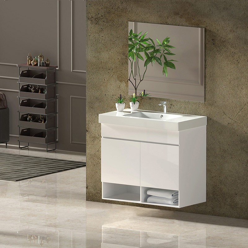 Mueble nebari, lavabo y espejo 120x45cm 1 seno con cajón blanco brillo