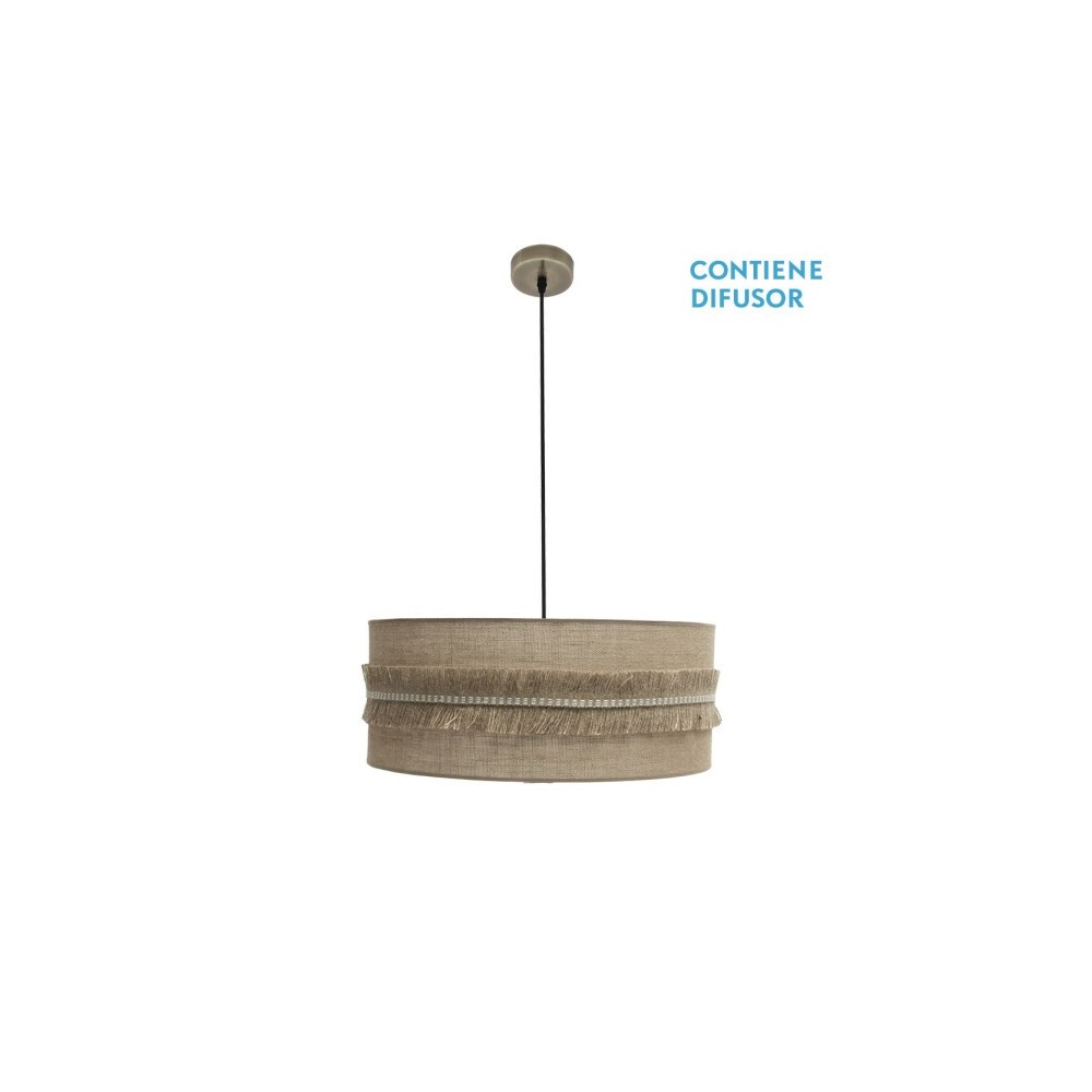 CoLGante kala 3xE27 cuero/saco regx60x60 cm con flecos
