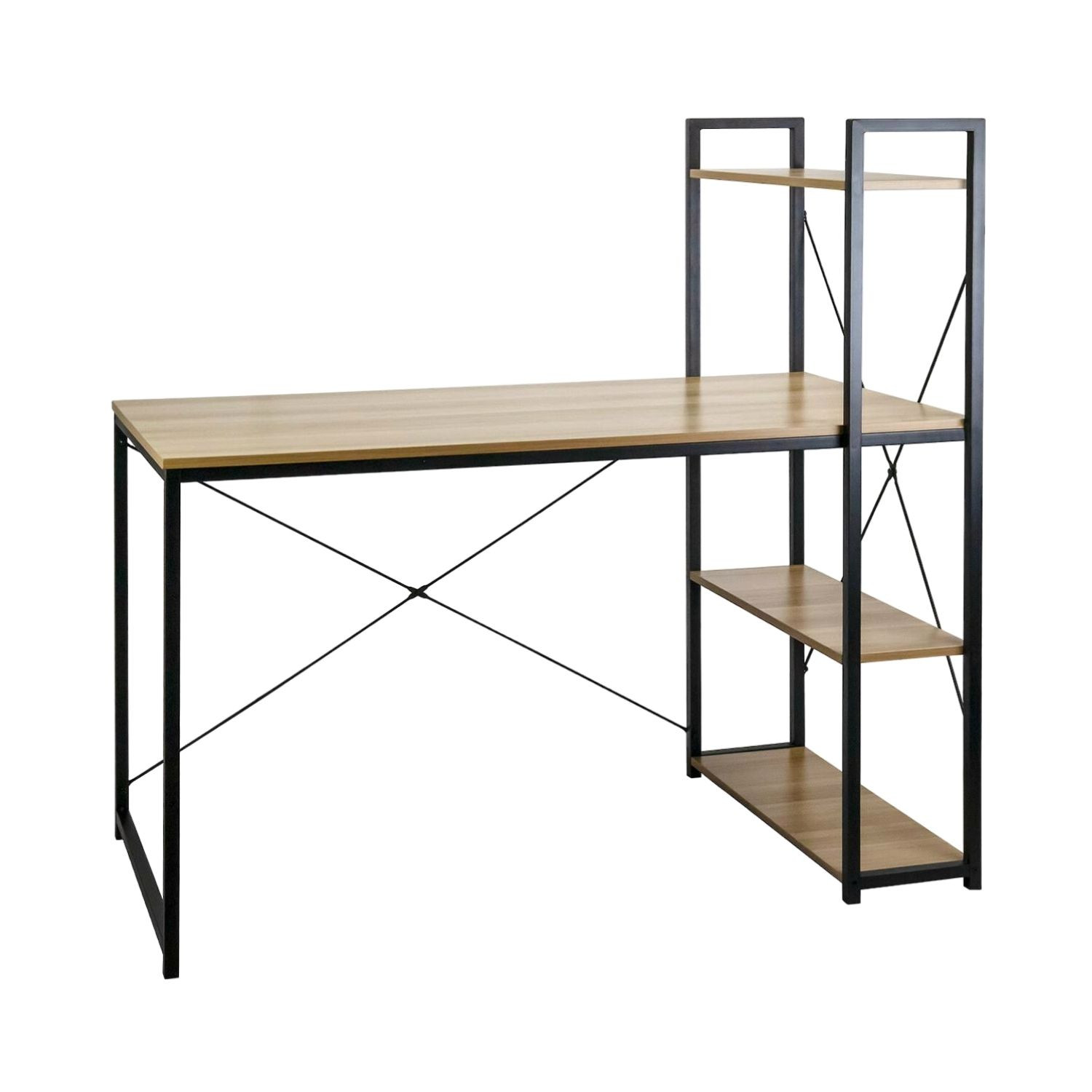 Escritorio metálico con estantería 3 baldas de madera ozra 120x120x64