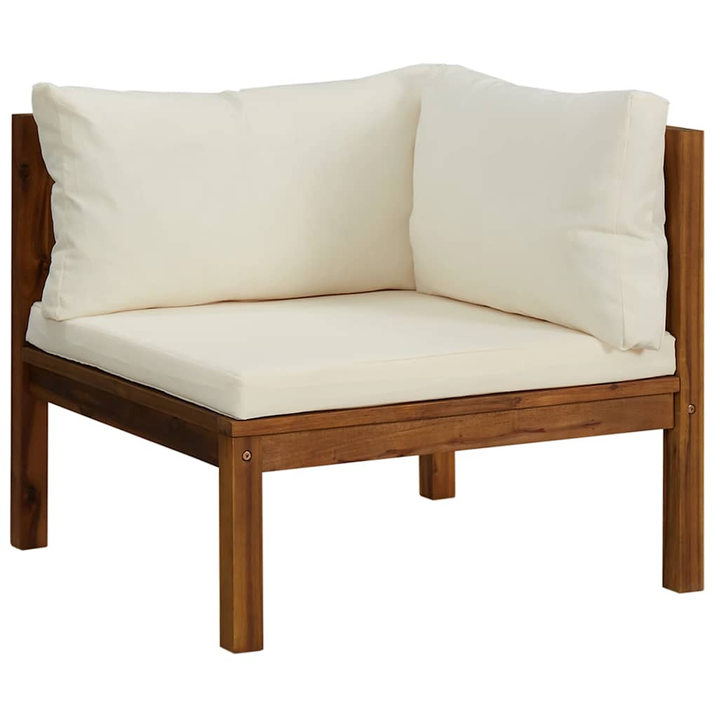 vidaXL sofá esquinero seccional cojín blanco crema madera de acacia