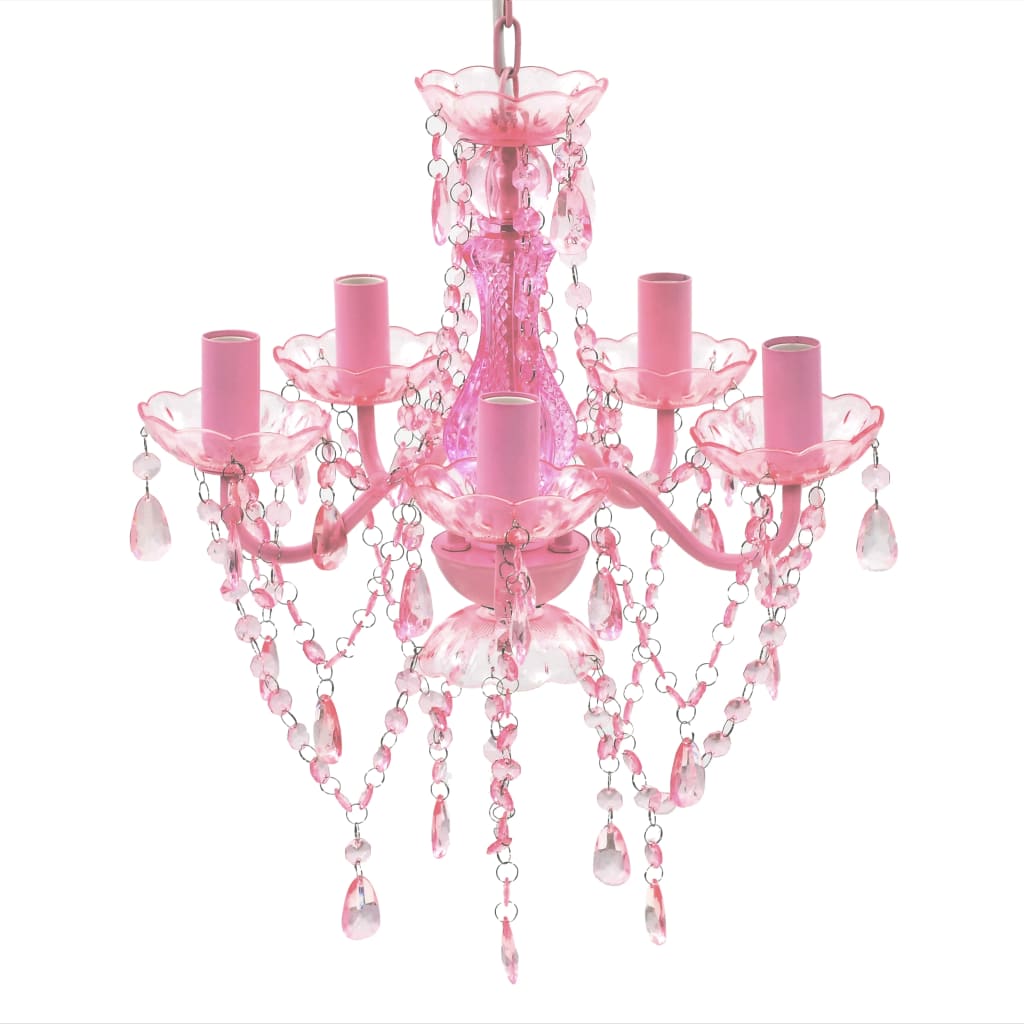 Lámpara de araña de cristal 5 bombillas rosa es7534