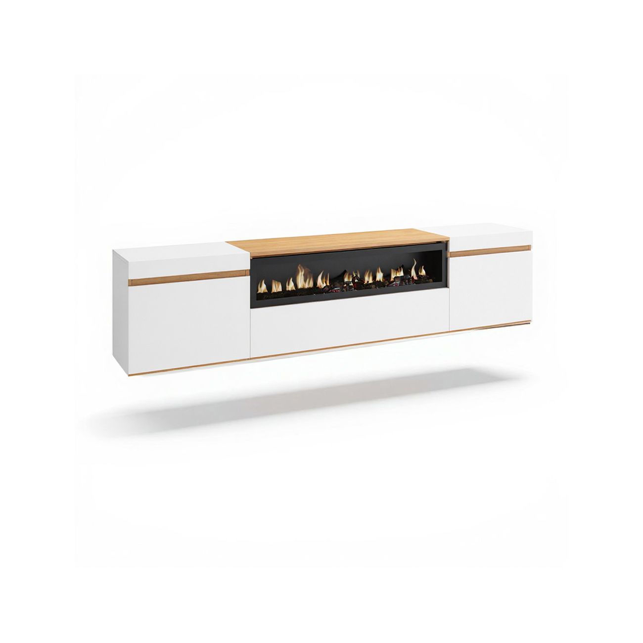 Mueble tv kavos wall con chimenea blanco - roble nude