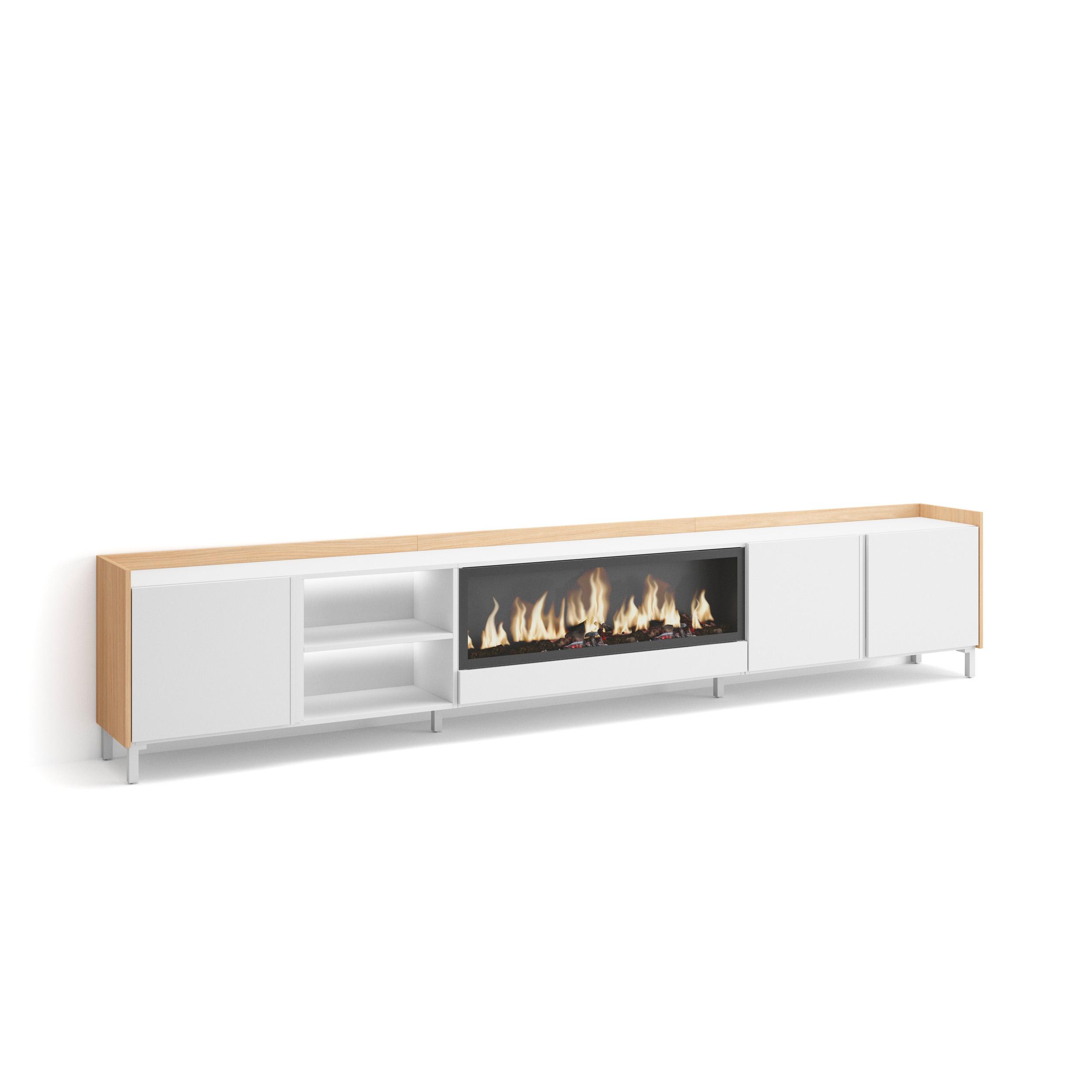 Mueble tv, 315x35x61cm, chimenea eléctrica xxl, LED rf4800