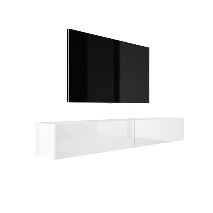 Mueble tv suspendido - blanco brillante/mate - 200x32x34 cm