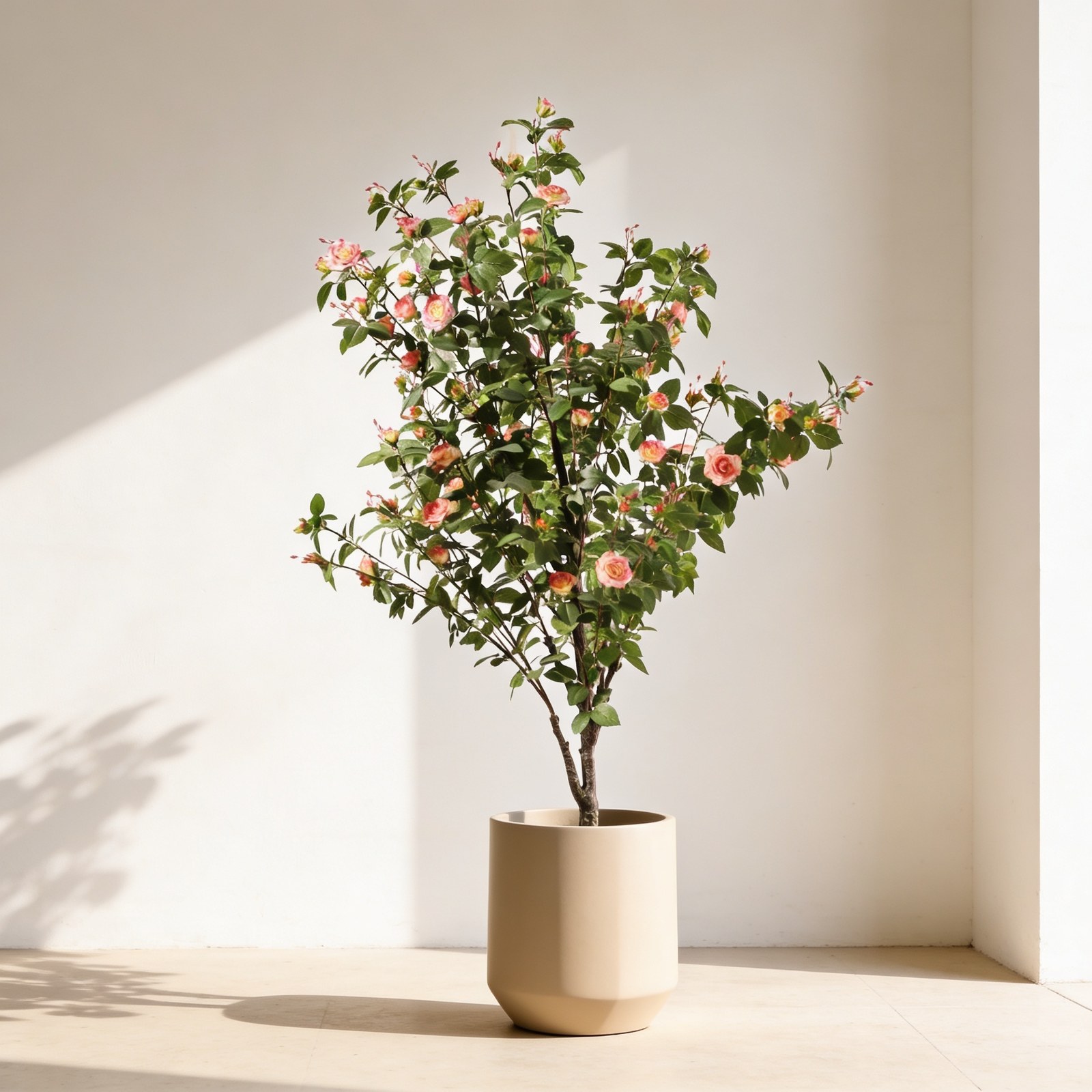 Planta artificial rosal verde y rosa 160 cm - naturing monde
