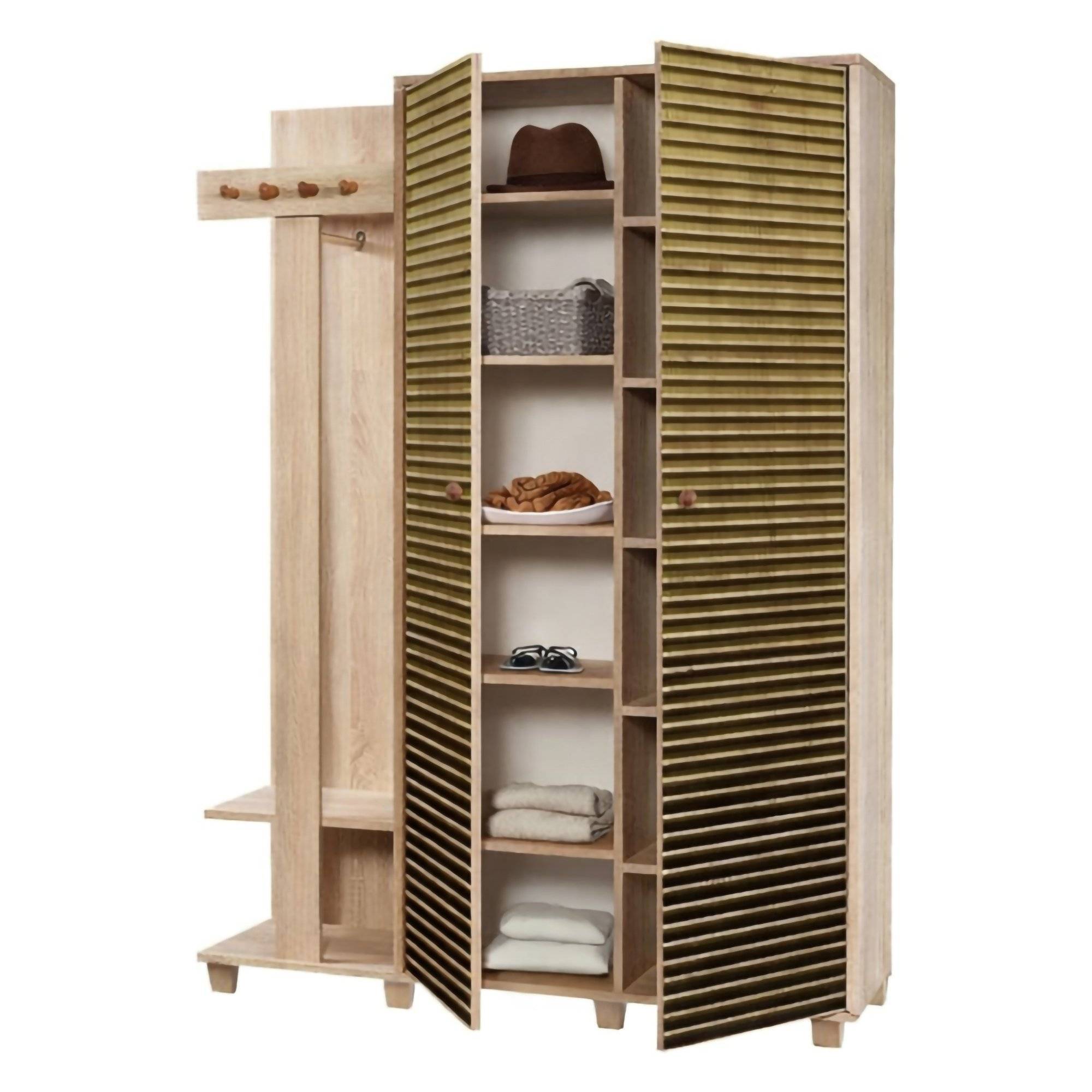 Mueble de entrada liana, 11 estantes, en madera roble marrón