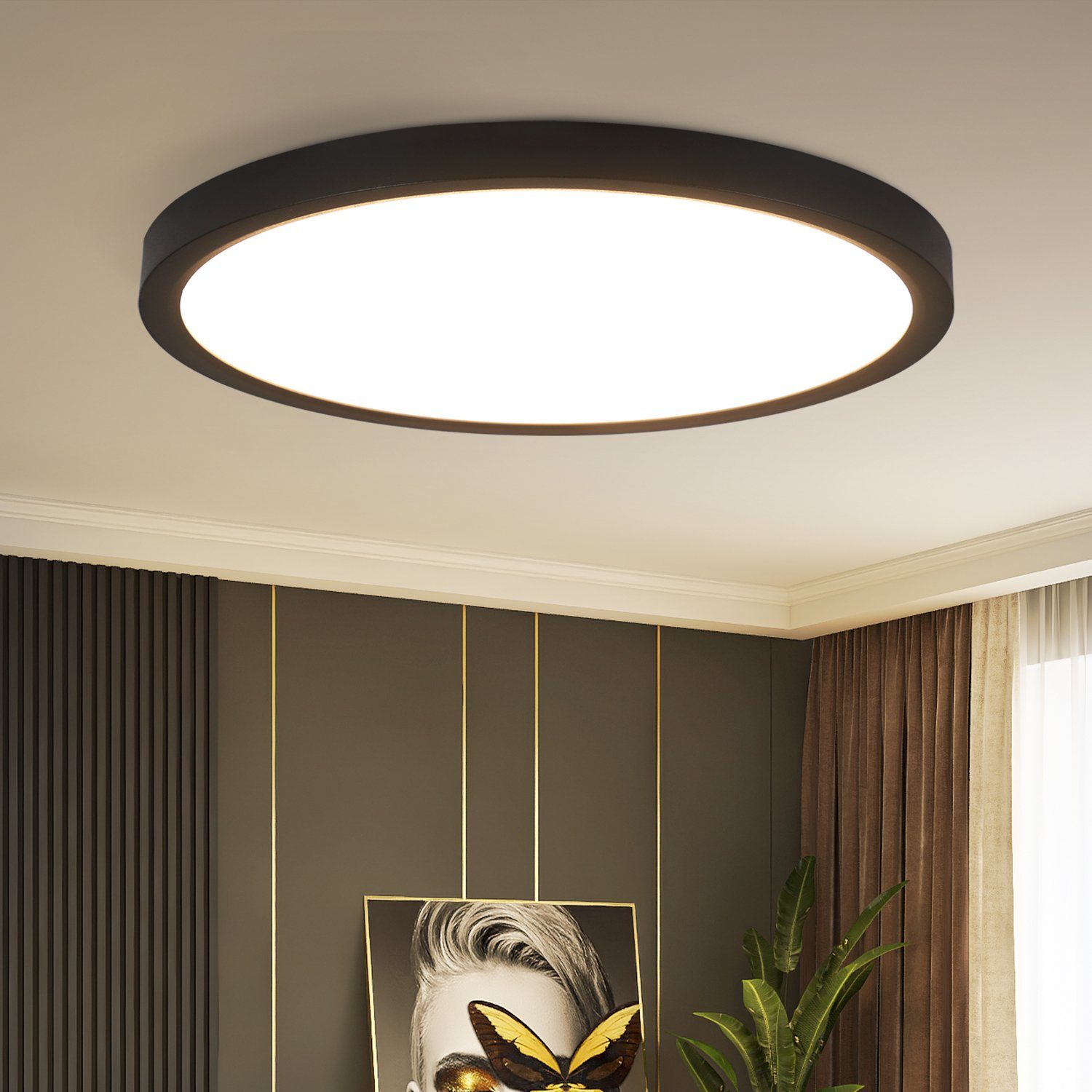 Nettlife panel de luz LED negro redondo iluminación plana ip44 a prueba