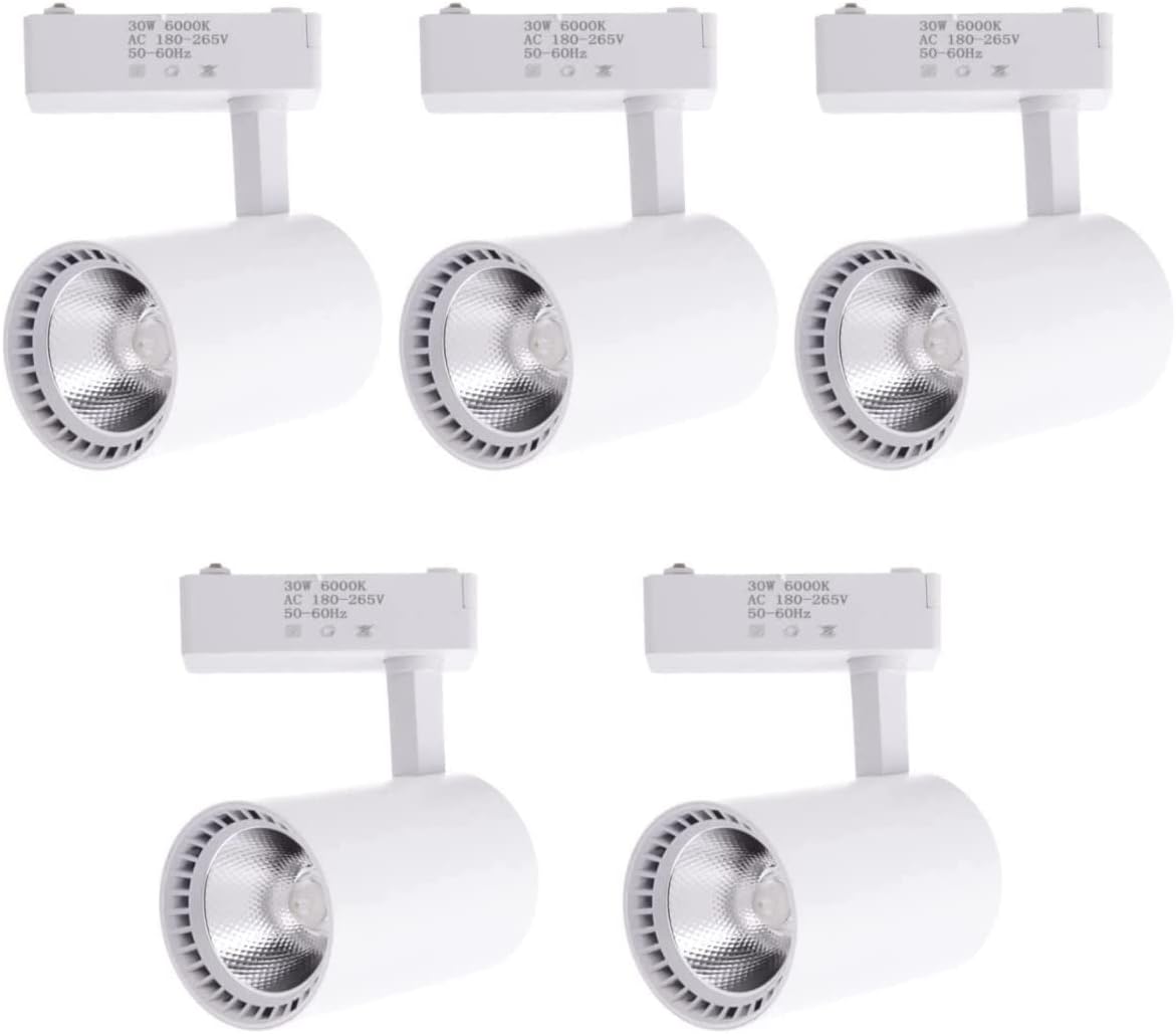 5x foco LED carril blanco 30w, luz fria 6000k, 2200 lm, 220v monofásico