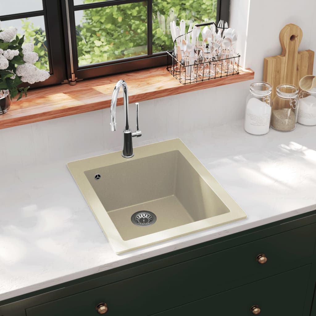 Fregadero de cocina de granito con un seno beige es8755