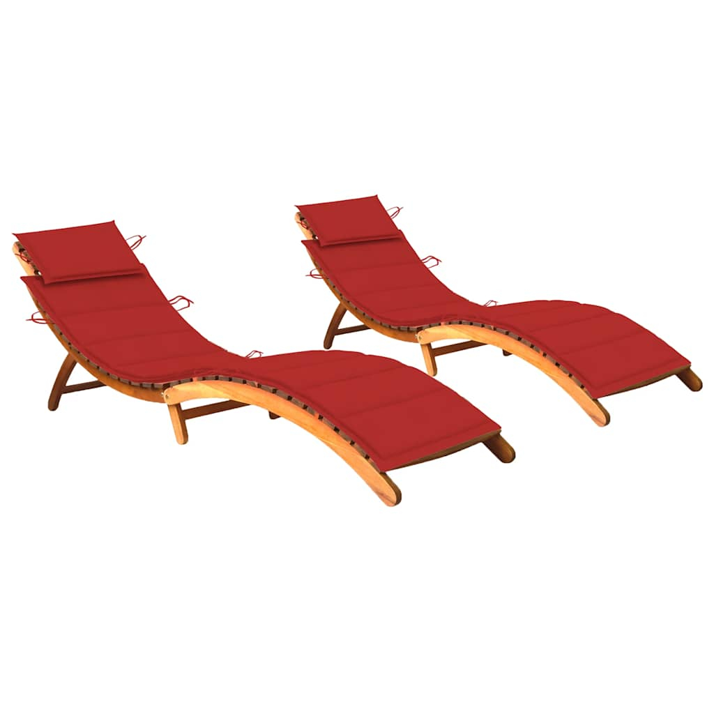 vidaXL tumbonas 2 unidades con cojines madera maciza de acacia